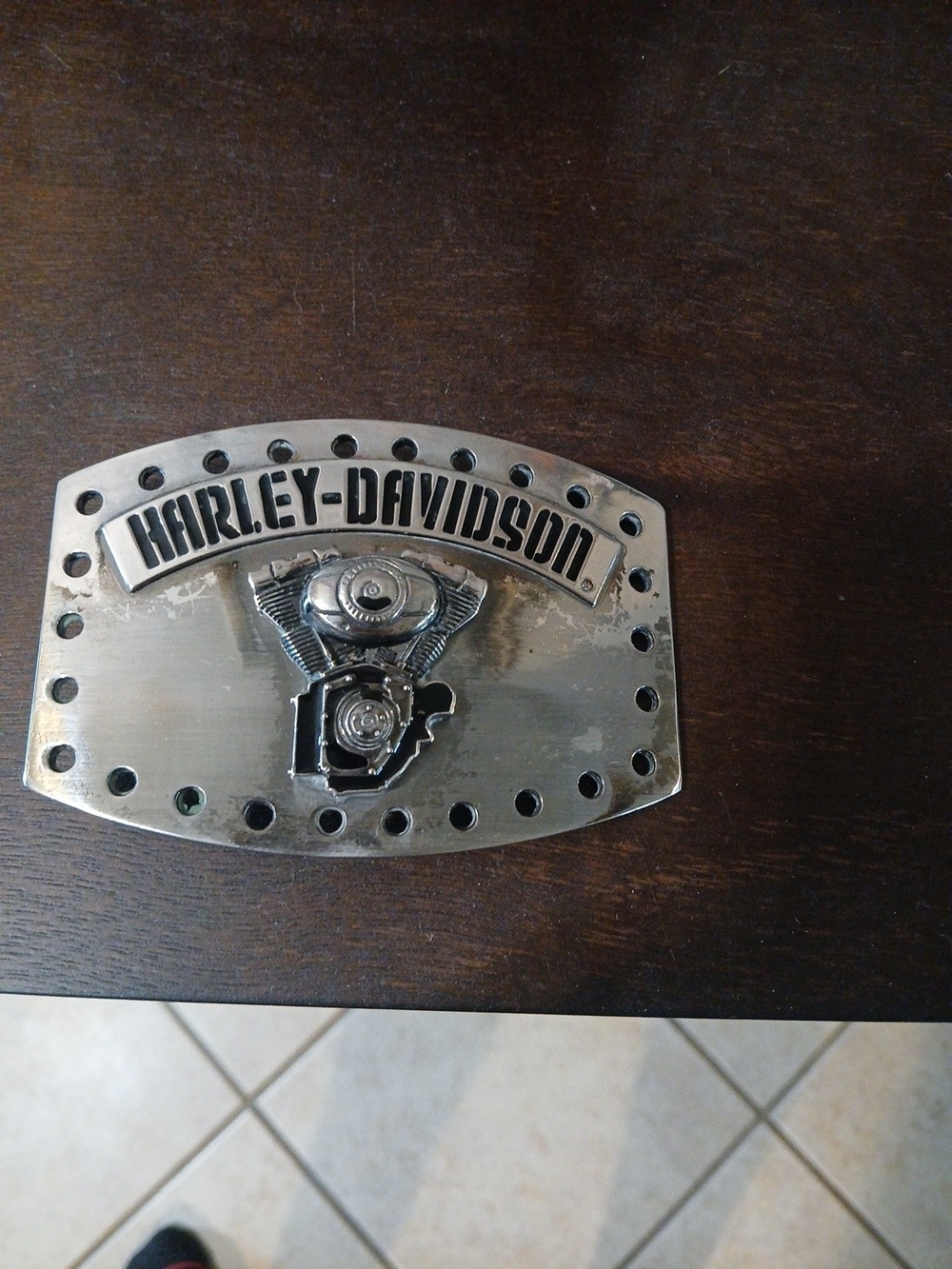 Harley-Davidson Silver and Black Engine Emblem Belt Buckle